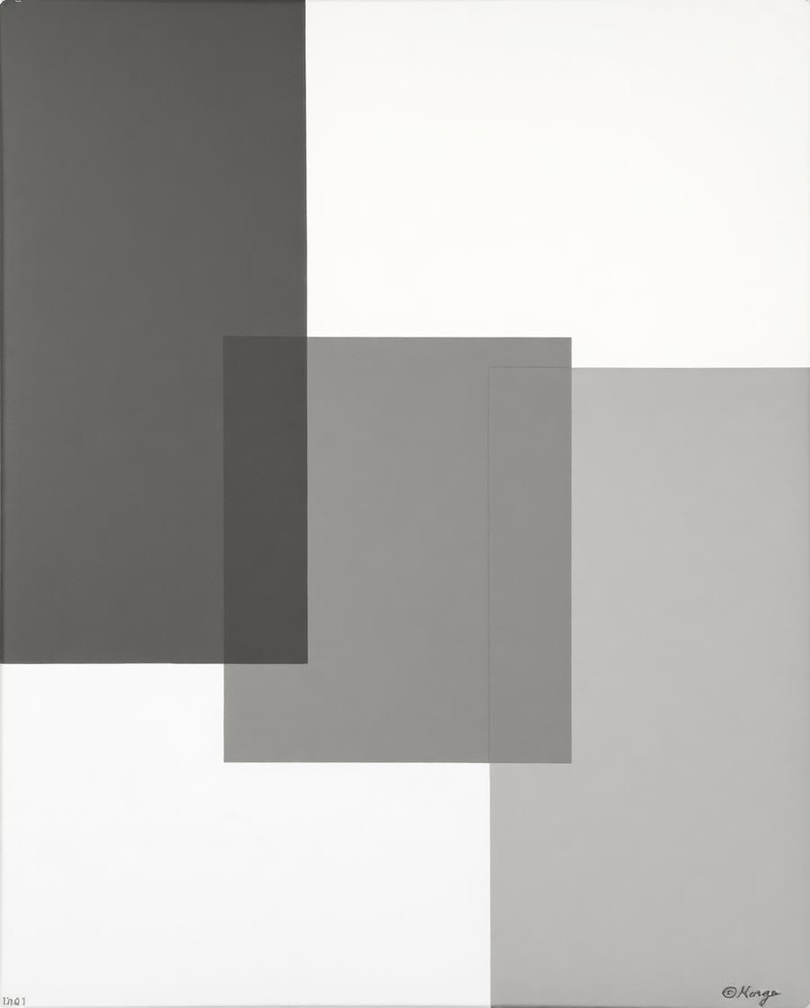 Small abstract oil painting with a single warm field over cream ground
