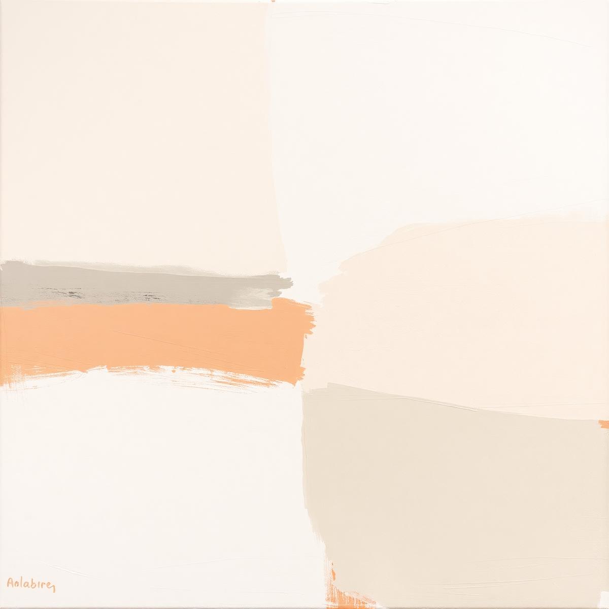 Abstract oil painting with cream fields crossed by grey and terracotta bands