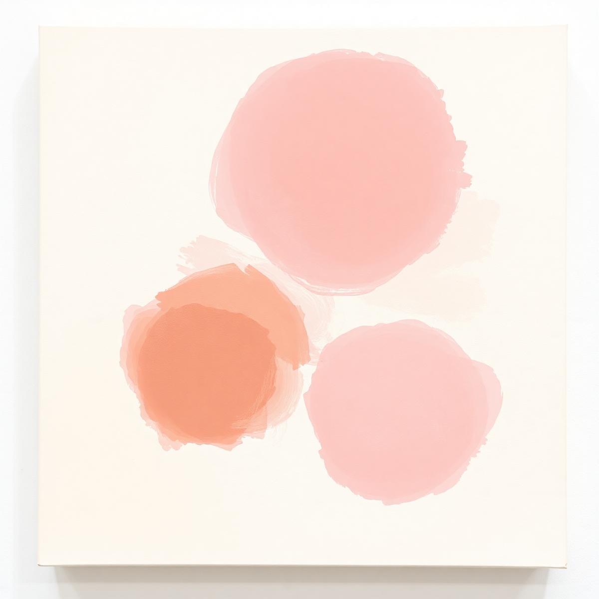 Abstract oil painting with soft blush and terracotta circles on a cream ground